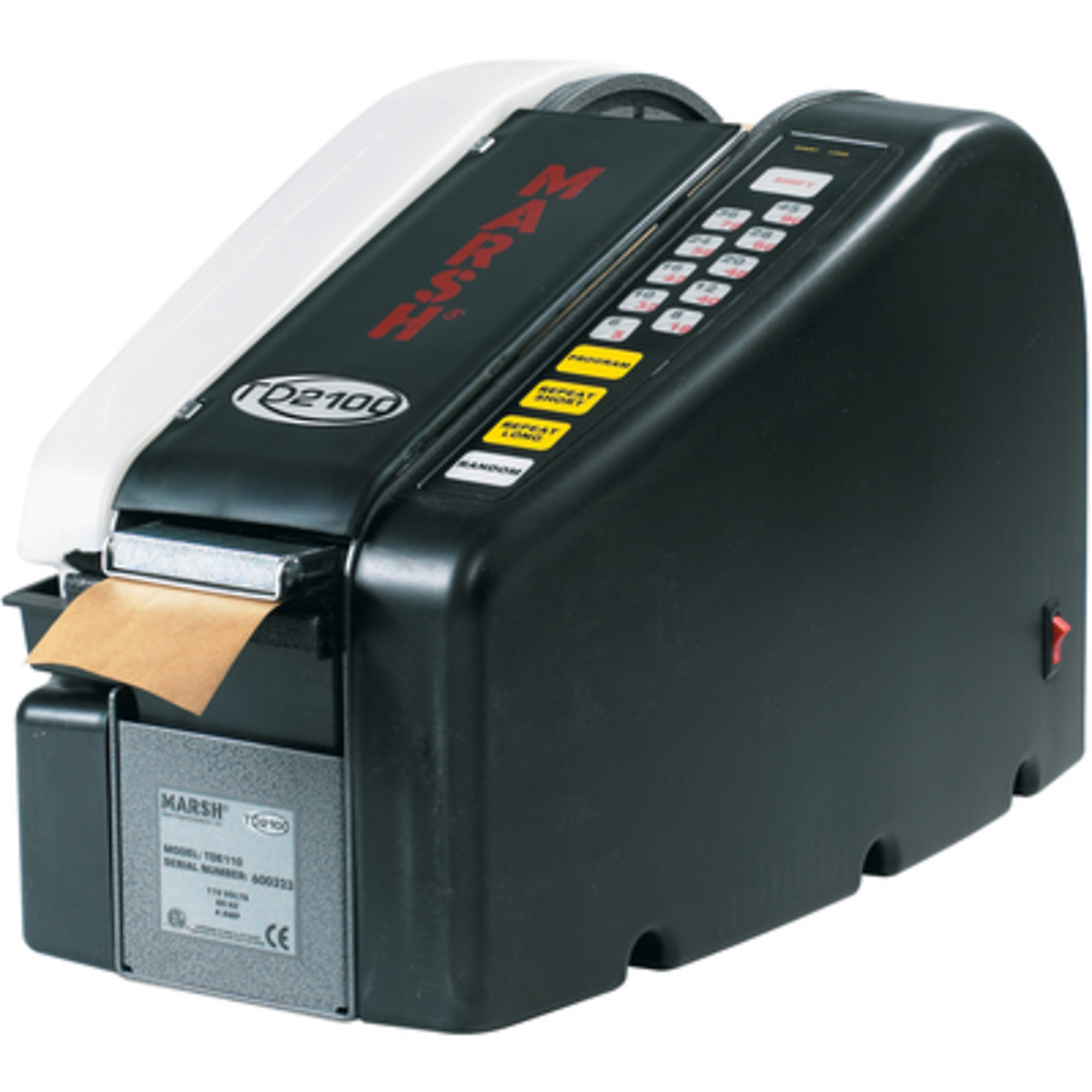 Marsh TD2100 Electric Paper Gum Tape Dispenser - Programmable Keypad, Stainless Steel Cutter, 5in. to 99in. Tape Lengths, Model# MARSHELEC